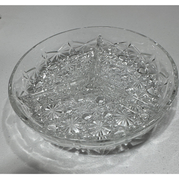 Vintage Glass Divided Dish Button & Daisy Pattern Bowl Multi-Condiment Server - Picture 5 of 12